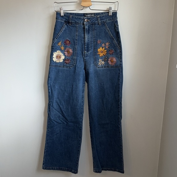 ModCloth x Princess Highway Floral Embroidered Wide-Leg Jeans SZ 8 - Picture 5 of 8
